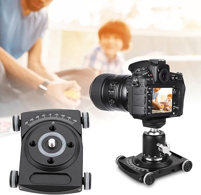 Camera Slider, Camera Car Aluminium Alloy 4 Wheeled Tabletop Slider with 1/4 Screws, Filming Equipment for Ball Head Phone Clamp DSLR Camera Video Camcorder