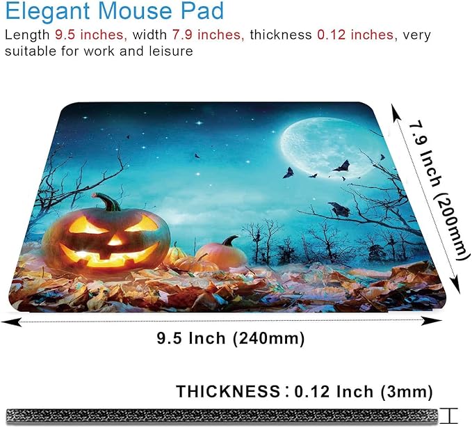 Halloween Mouse Pad,Pumpkin Glowing at Moonlight in The Spooky Forest Mouse Pad,Mouse Mat Square Waterproof Mouse Pad Non-Slip Rubber Base Mousepad for Office Laptop, 9.5"x7.9"x0.12" Inch