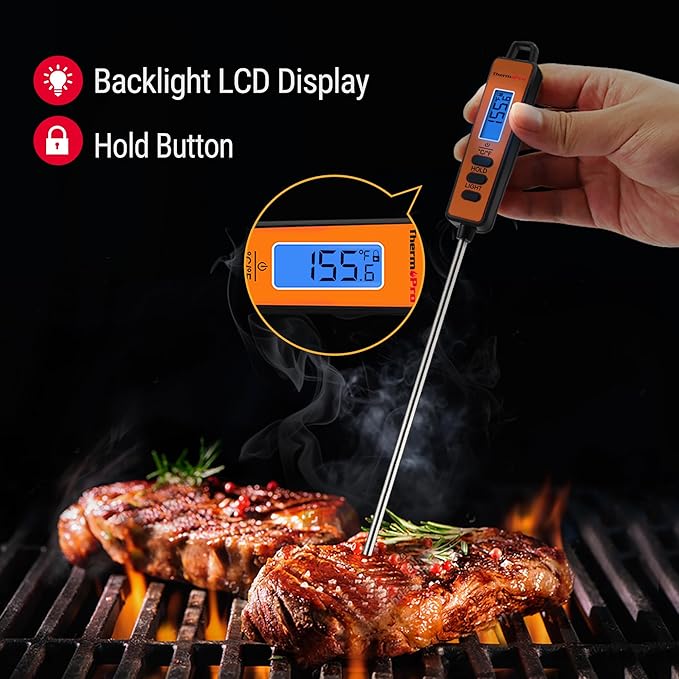 ThermoPro Temperature Gun, Infrared Thermometer Gun with Laser Pointer, Meat Thermometer Digital with Super Long Probe, Food Thermometer for Cooking, Laser Thermometer Gun -58℉-1022℉ Not for Human