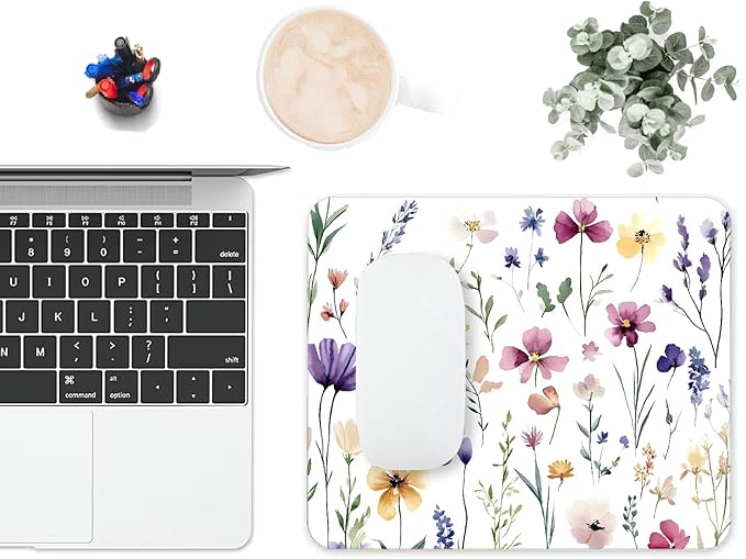 Mouse Pad, Cute Purple Wildflowers Mouse Pads for Desk, 9.5" x 7.9" Non-Slip Rubber Base Computer Mousepad with Women, Portable Square Design for Wireless Mouse and Pad Laptop Office & Travel