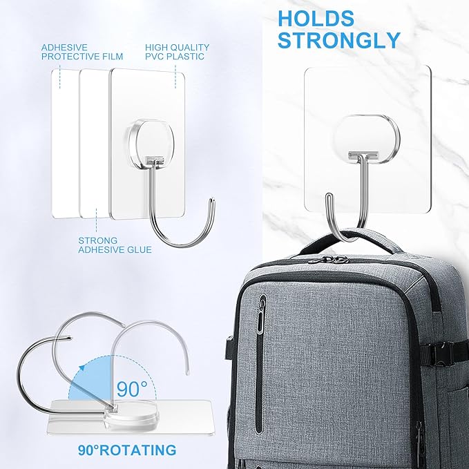 Large Adhesive Hooks for Hanging Heavy Duty Wall Hooks Self Adhesive Towel Coat Hooks Waterproof Transparent Hook for Bathroom Shower Kitchen Keys Door Outdoor Home Improvement Utility Hook 8 Pack