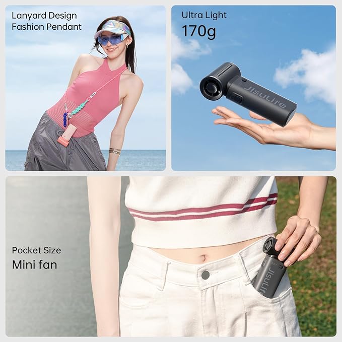 JISULIFE Portable Handheld Fan Life9, Turbo Power High Speed Air [18H Max Cooling Time], 5 Gear Wind, 5000mAh Rechargeable, Mini Pocket Design, Personal Fan for Travel Concerts Camping Makeup - Black