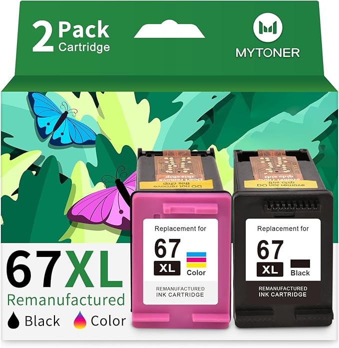 MYTONER 67 Ink Remanufactured Ink Cartridge Combo Pack Replacement for HP 67 Ink 67XL for DeskJet 2755e 2755 2700e 2700 2734e 4155e Envy 6055e 6400 6000 Envy Pro 6458 6452 Printer (2 Pack)