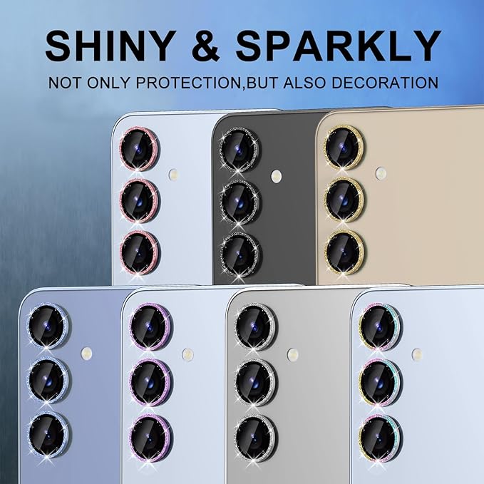 for Samsung Galaxy S25 Plus Camera Lens Protector, Individual Metal Ring Tempered Glass Lens Cover, [Strong Adsorption] Scratch Resistant Ultra-Thin HD Clear Lens Cover, 1 Set-Pink Sparkly