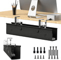 Under Desk Cable Management Tray, 30-inch No-Drill Cord Organizer with Anti-Sag Reinforced Base, Fabric Wire Management Hider for Standing Desk, Office & Gaming Accessories - Black