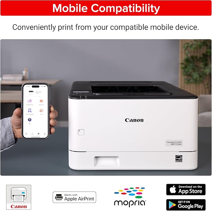 Canon imageCLASS LBP172dw – Monochrome Duplex, Wireless Laser Printer, Single Function, Home Office, Mobile Ready, 1 Year Limited Warranty, 35 PPM, White