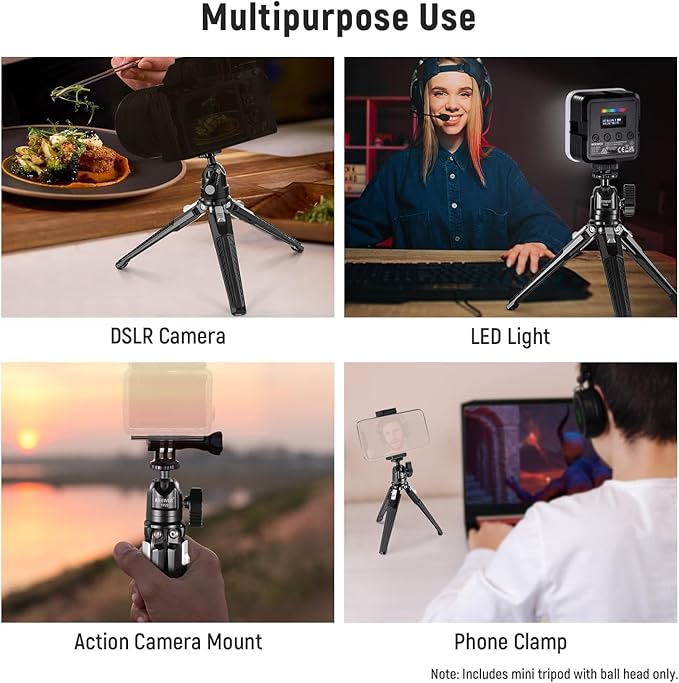 NEEWER Mini Metal Table Tripod with 360° Ball Head, Supports Vertical Recording and Handle, Portable Travel Tripod with 1/4 Inch Screw for Camera Mobile Phone Action Cam, Max. Load 3 kg, TP29