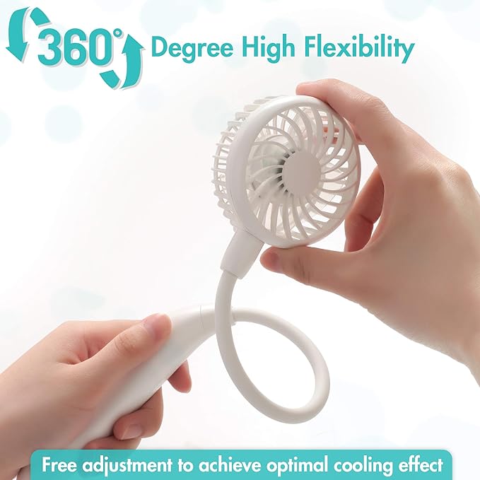Portable Neck Fan, 2600mAh Battery Operated Ultra Quiet Hands Free USB Fan with 3 Speeds, Strong Wind, 360° Adjustable High Flexibility Wearable Personal Fan for Home Office Outdoor Travel (White)