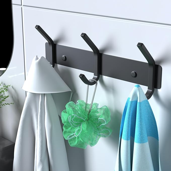 VAEHOLD 2PACK Coat Hooks Wall Hook for Hanging Clothes Robes Towels Hats Heavy Duty Coat Hanger Coat Rack Wall Mount with 3 Hooks - Black