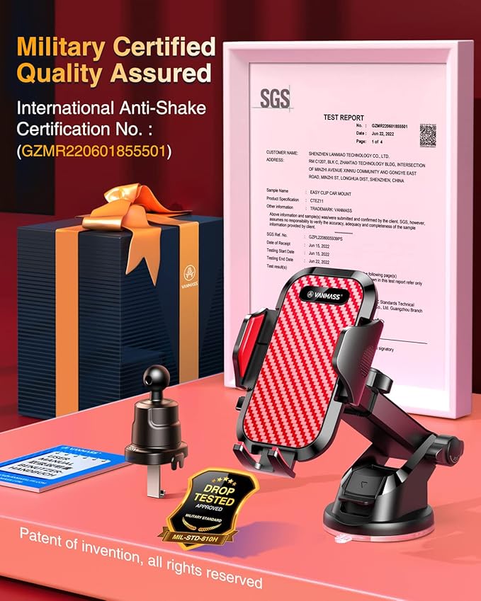 VANMASS [Longest Lasting] True Military-Grade Car Phone Holder Strongest Suction & Clip Cell Mount Dashboard Windshield Vent Automobile Cradle Truck Accessories for iPhone 16 15 Pro Max 14 13 Android
