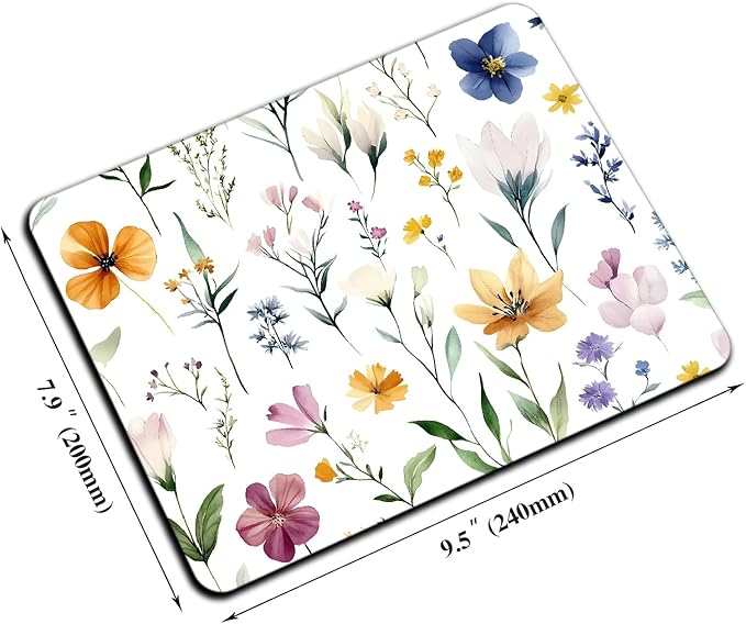 Mouse Pad, Cute Wildflowers Flowers Mouse Pads for Desk, 9.5" x 7.9" Non-Slip Rubber Base Computer Mousepad with Women, Portable Square Design for Wireless Mouse and Pad Laptop Office & Travel