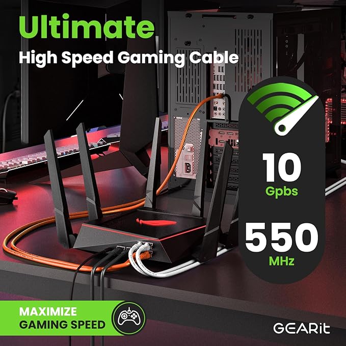 GEARit Cat 6 Ethernet Cable (10-Pack 3 Feet) Cat6 Network Patch, 10Gbps, RJ45, Snagless Cord, Gold-Plated Connectors, Internet for PC, TV, Tablet, Router, Printer, Servers, IT Data Center - Orange