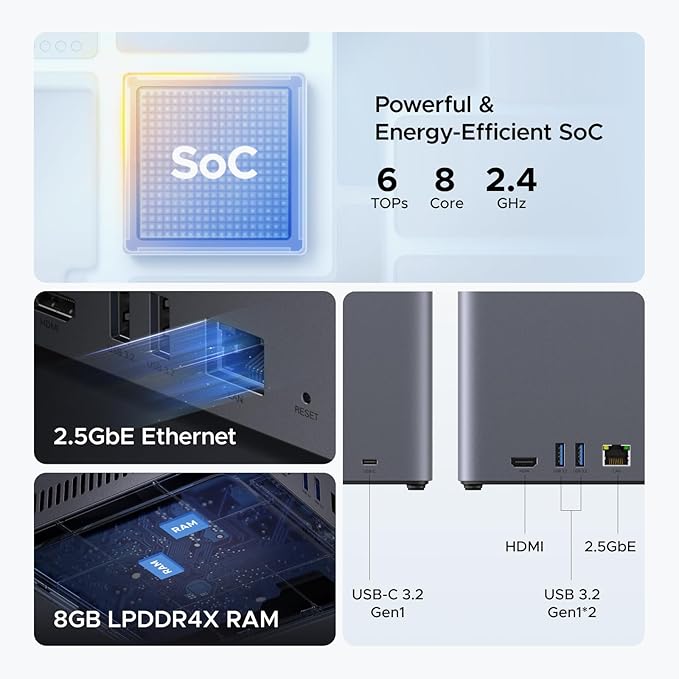 UGREEN NASync DH4300 Plus 4-Bay Desktop NAS, Support Capacity 120TB (Diskless), Remote Access, AI Photo Album, Beginner Friendly System, 8GB LPDDR4X RAM, 2.5GbE, 4K HDMI, Network Attached Storage