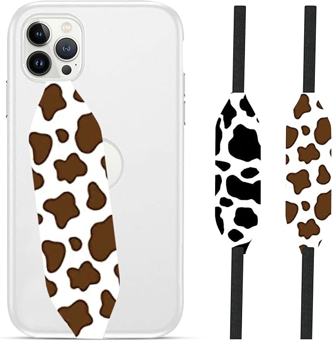 Phone Grip Strap - Reversible Finger Holder for Phone Back, Customizable Anti-Slip Design, Wireless Charging Compatible Detachable Holder for iPhone - Brown & Black Cows