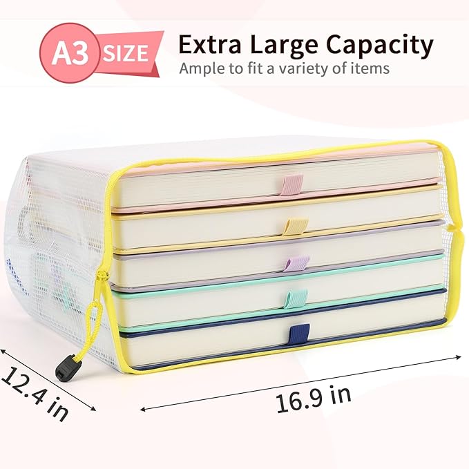Umriox Zipper Pouch, 16.9x12.4 in (12 Colors, 12 Packs), Extra Large Zipper Bags, Waterproof Zipper Pouches for Office Supplies, Puzzles, Board Game Storage & Cross Stitch Projects