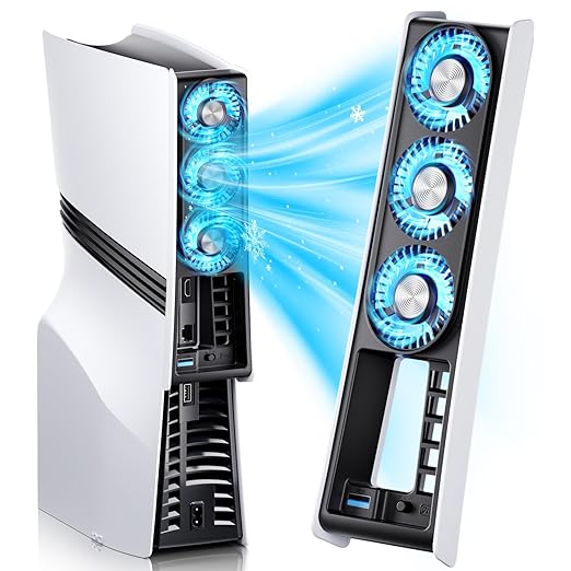 Cooling Fan for PS5 Pro, Compatible with PlayStation 5 Pro Console, High Efficiency PS5 Pro Fan Cooler Station (White-p5 pro)