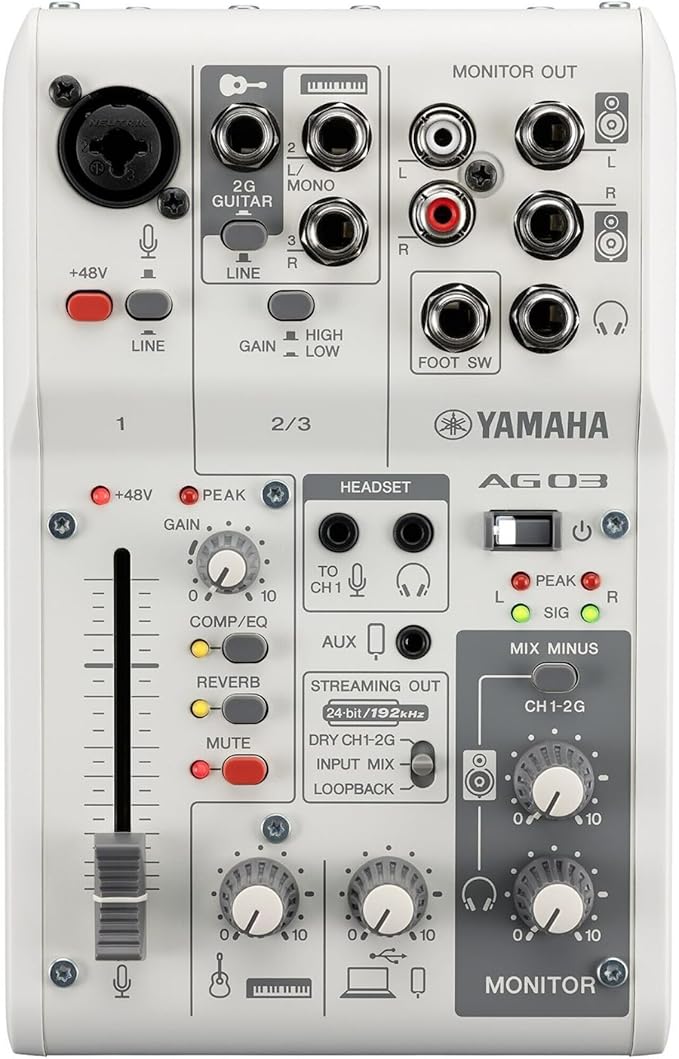 Yamaha AG03MK2 White 6-Channel Live Streaming Loopback Mixer/USB Interface with Steinberg Software Suite