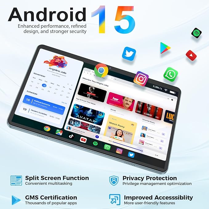 Android Tablet with Keyboard, Android 15 Tablet 10 inch with 24GB+128GB, 1TB Expand, 8-Core, 8000mAh, 5G WiFi, Widevine L1, GMS, with Case, Keyboard, Mouse, Stylus(Pink)
