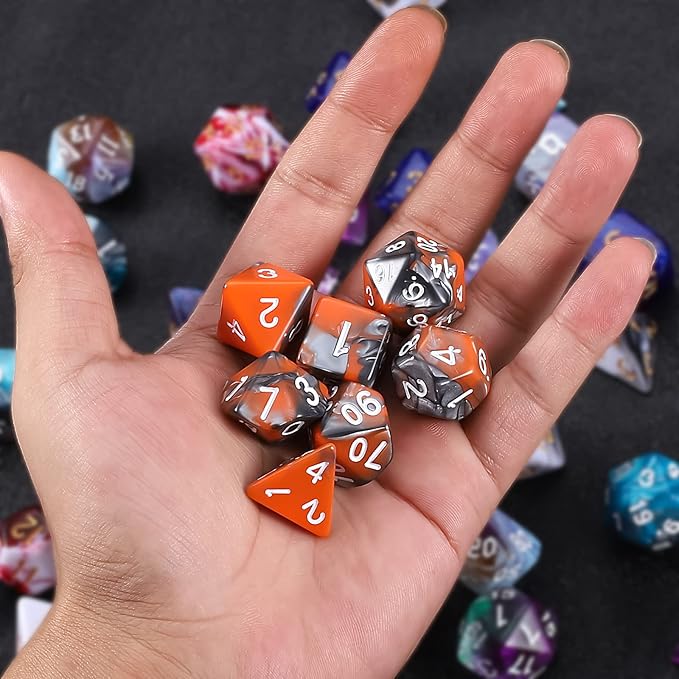QMAY DND Dice Set -D&D Polyhedral Dice (7 Pcs) for Dungeons and Dragons (Candy Orange and Black)
