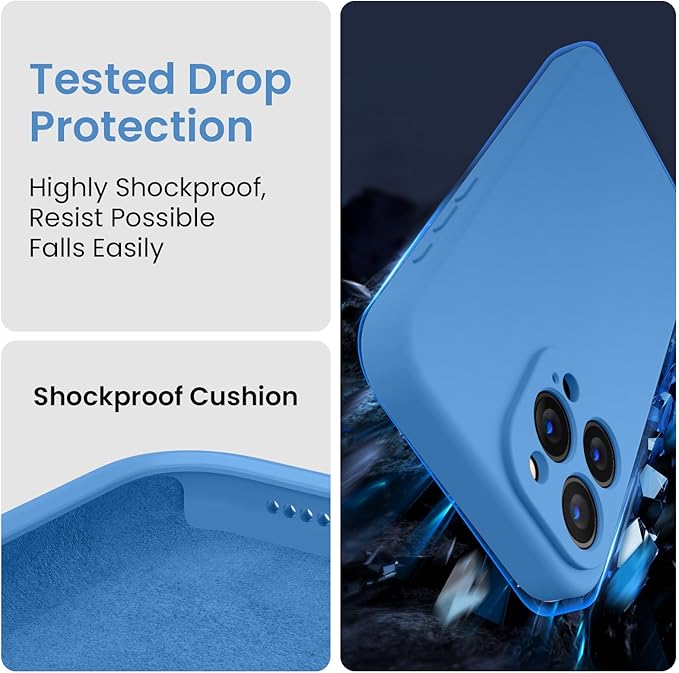 FireNova Designed for iPhone 15 Pro Max Case, Silicone Upgraded [Camera Protection] Phone Case with [2 Screen Protectors], Soft Anti-Scratch Microfiber Lining Inside, 6.7 inch, Blue