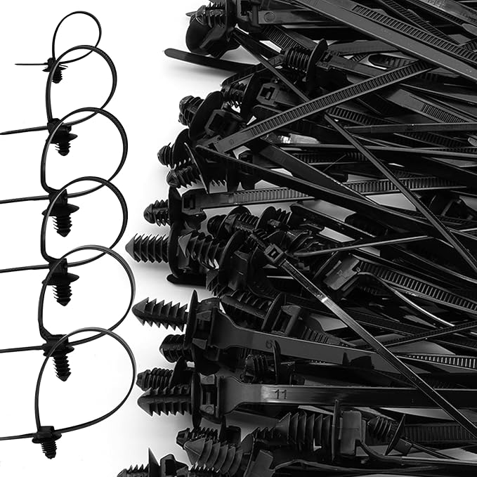 120 Pcs Push Mount Cable Ties Assorted Sizes, Black Nylon Push Mount Zip Ties Wire Harness Clips, 6-Types Snap in Zip Ties Self Locking Automotive Wire Ties for Wire Tying, Automotive