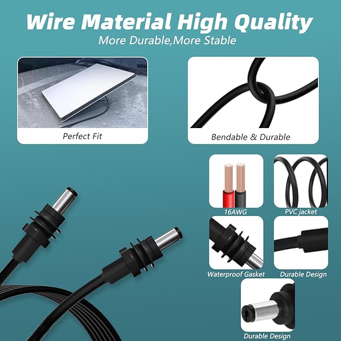 DC5521 Power Extension Cable for Starlink Mini,10FT 25FT 50FT 16AWG Waterproof DC 5521 Cord, DC Male to Male Extension Cable for Starklink Mini Work with 20V/65W+ PD Source (Male to Male 50 FT)