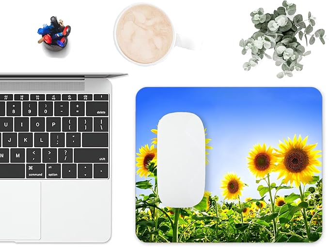 Mouse Pad, Cute Sunflower Plants Floral Mouse Pads for Desk, 9.5" x 7.9" Non-Slip Rubber Base Computer Mousepad with Women, Portable Square Design for Wireless Mouse and Pad Laptop Office & Travel