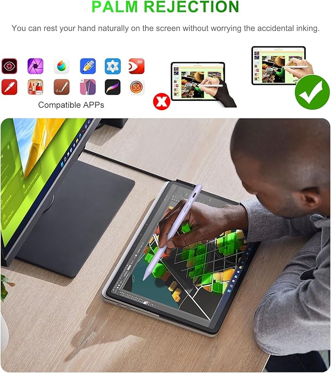Stylus Pen for iPad 2018-2025: 15 Mins Fast Charging Pencil 1 Generation with Tilt Sensitivity Palm Rejection - Work for iPad Air 3 4 5 M2 M3- Pro 11" 12.9" M4 - Mini 5 6 - iPad 6 7 8 9 10 11 (Purple)