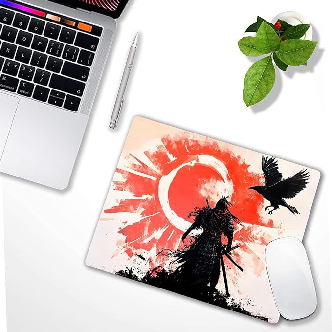 Japanese Anime Kurosun Samurai Custom Mouse Pad with Non-Slip Rubber, Small Square Design for Wireless Laptop & Computer Mouse Pads for Desk, 9.5 x 7.9 inch Smooth Surface for Gaming & Office