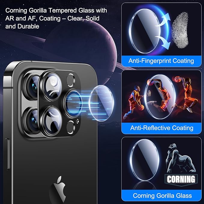 Esanik Upgrade 2 Pack for iPhone 14 Pro/iPhone 14 Pro Max Camera Lens Protector, Aluminum Alloy Metal matte Case Tempered Glass Camera Screen Cover, Scratch Resistant Case Friendly (Black)