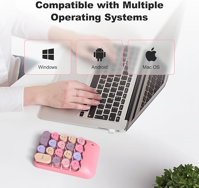 MOFII Wireless Number Pads - Pink Numeric Keypad 18 Keys USB 2.4G Round Keycap Colorful Extensions Keypads, Financial Accounting Portable Numpad 10 Key for Laptop/PC/Notebook/Surface Pro