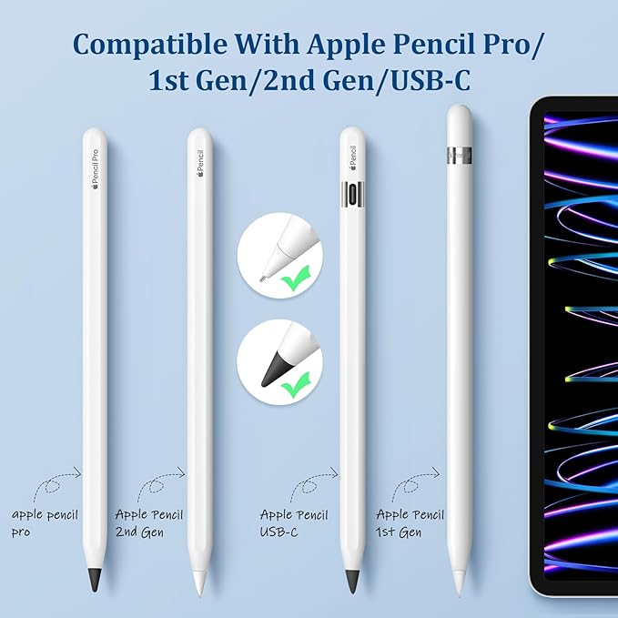 Replacement Tips for Apple Pencil 1st/2nd Gen,No Wear Out Upgraded Apple Pencil Tips,Metal Pencil Nibs for Precise Control - Pen Like 0.78mm Longer Tips for iPad Pencil - 2White+2Black