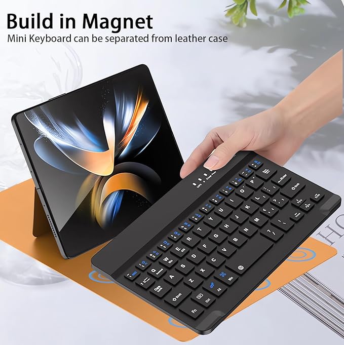 for Samsung Galaxy Z Fold 7 6 5 Keyboard and Mouse, Portable Mini 7.9inch Bluetooth Keyboard with Leather Case and Capacitive Pen, 4 in 1 Set for Z Fold7 6 Accessories