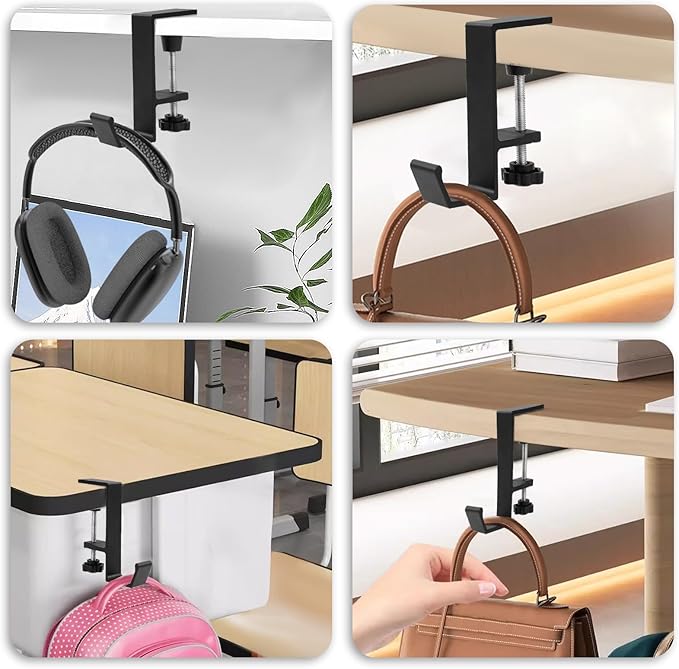 Jeffdad Metal Headphone Hook, Headphone Hanger with Single Hooks, Universal Aluminum Alloy Gaming Headphone Stand Under Desk, Non-Slip Adjustable Desk Headphone Hanger Hook