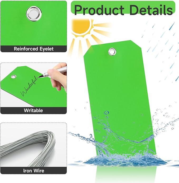 100 Pcs Tags with Wire Shipping Tags with String Write On Stacking Service for Equipment Inventory Storage Parts Valve Car (Green, 6 1/4" x 3 1/8")