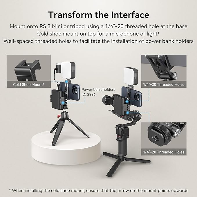 SMALLRIG Metal Phone Holder Support with Cold Shoe Mount, Universal Smartphone Adapter Support Free Adjustment Joints, Phone Tripod Mount for iPhone 16/15, for Samsung Galaxy etc-4382