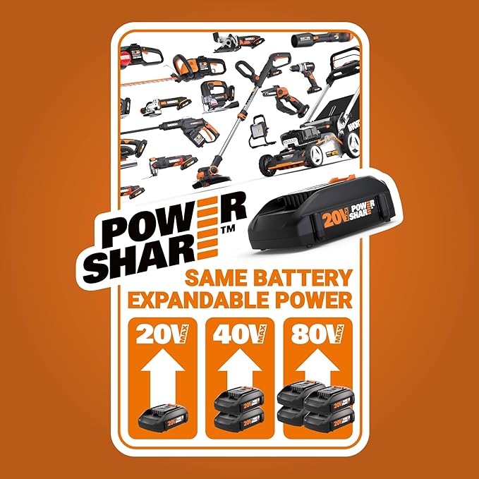 WORX 20V Cordless Stick Vacuum, Powerful Cordless Vacuum Cleaner 25Kpa High Suction for Pet Hair, Lightweight Handheld Vacuum Cleans Floors Carpet Car – Battery & Charger Included