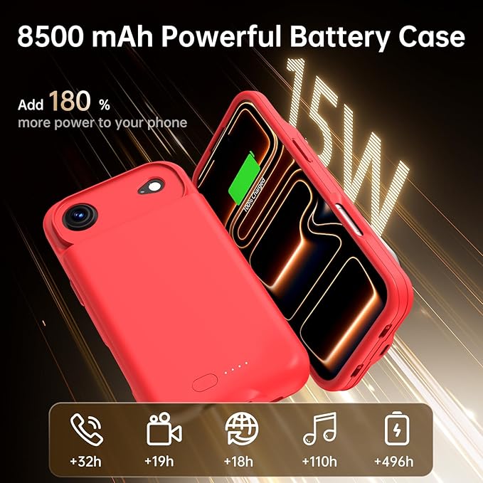 GIN FOXI Battery Case for iPhone 17 AIR, Charging Case Charger 8500mAh Ultra-Slim Lightweight Powerful Battery Pack 15W Fast Rechargeable Anti-Fall TPU Juice Box for iPhone 17 AIR (6.5") Red