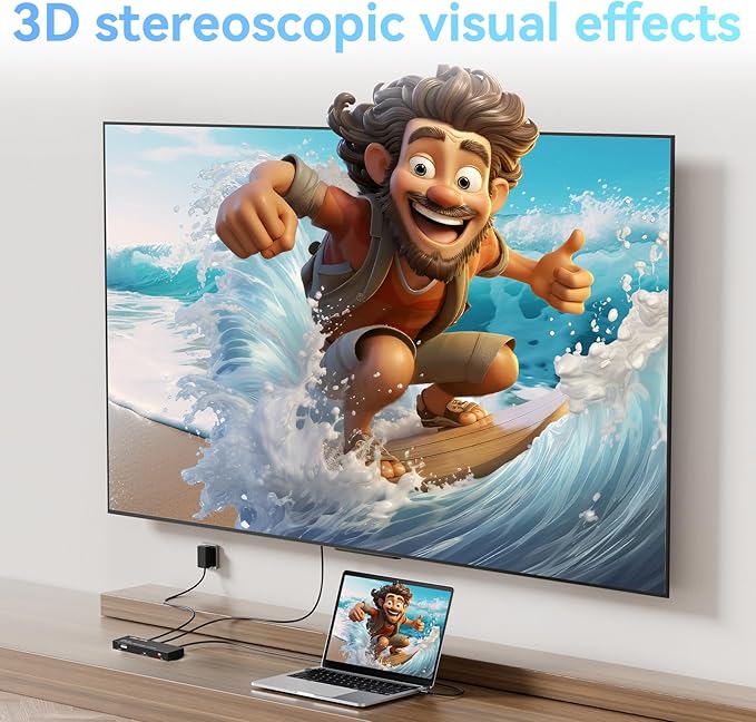 HDMI Splitter 1 in 8 Out, 8 Port HDMI Splitter Support 4K@60Hz 4:4:4 8-bit Duplicate/Mirror, HDMI 2.0, 18 Gbps, EDID, HDCP, 3D Video Play