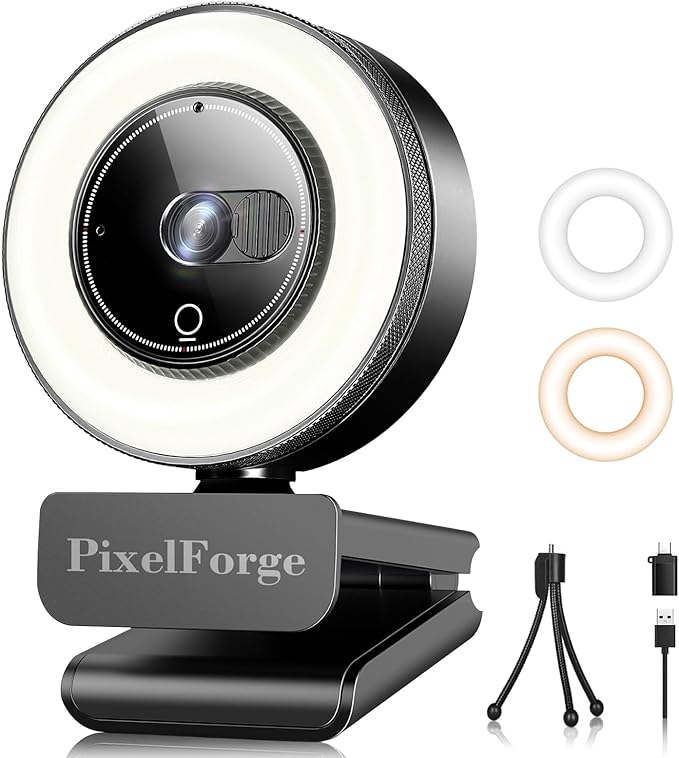 2K Webcam for PC with Microphone & Light & Privacy Cover, Web Camera for Desktop Computer/Laptop/Monitor/Mac, USB Streaming Camera for Zoom/Skype/Teams/Video Calling/Studying and Conference