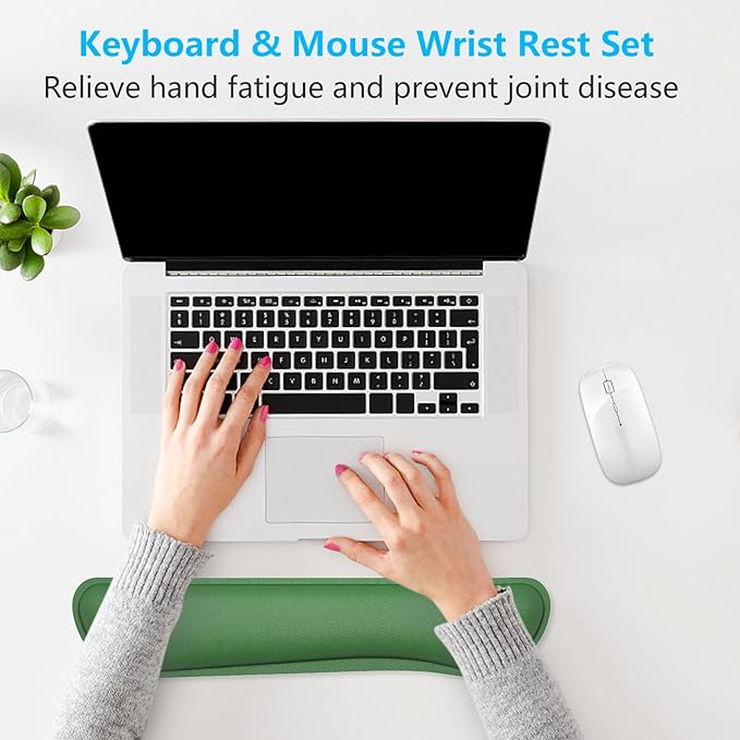 Dapesuom Enlarge Keyboard Wrist Rest, Memory Foam Keyboard Wrist Cushion for Computer Desk Mats Support, Typing Pain Relief Ergonomic Mouse Pad Rests with Non-Slip Base for Gaming Laptop, Forest Green