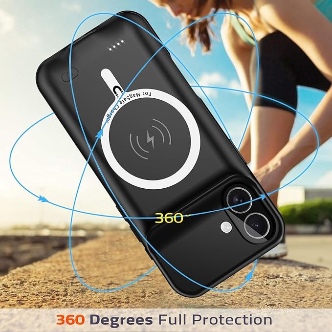 Battery Case for iPhone 17, Upgraded 10000mAh Ultra-Slim Rechargeable Portable Extended Battery Pack Support Qi Wireless Charging Case Compatible with iPhone 17 (6.3 inch) Charger Case Cover(Black)