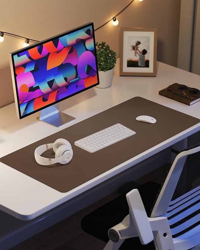 Leather Desk Pad Protector,Desk Mat,Large Mouse Pad, Non-Slip Desk Pad, Waterproof PU Leather Desk Blotter Mat, Desk Cover for Office and Home (Dark Khaki, 36" x 17")