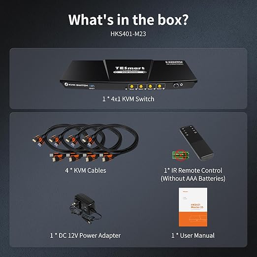 TESmart 8K@60Hz HDMI KVM Switch 1 Monitor 4 Computers USB 3.0, KVM Switch 4 Port 4K@144Hz for Gaming, Custom Hotkey Switch, EDID, Audio&Microphone, ADI Chip and All Input Cables