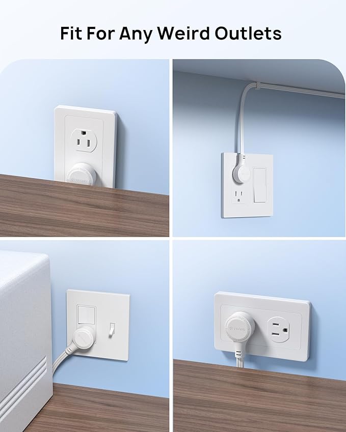 TROND 360° Rotating Flat Plug Extension Cord Surge Protector 6ft, Small Power Strip with 900 Joules, 3 Side Grounded Outlets, 13A, SPT 16/3 Gauge Wire, for Indoor Home Office Dorm Room Travel, White