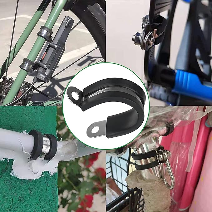 20pcs 3/4 Inch Stainless Steel Cable Clamps,Rubber Coated Cushioned Insulated Cable Clamp,Automotive Cable Wire Clamps,Pipe Clamps,Metal Clamp for Tube,Lines,Wire Cord Installation(Black,19mm)