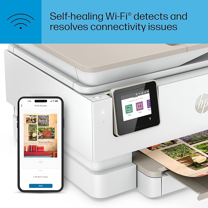 HP ENVY Inspire 7955e Wireless Color Inkjet Printer, Print, scan, copy, Easy setup, Mobile printing, Best-for home, 3 month Instant Ink trial included, White
