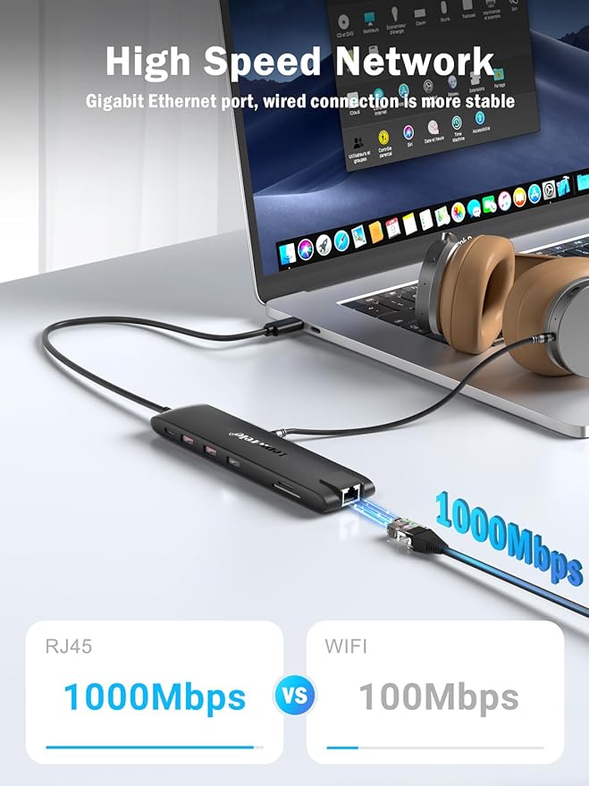 Docking Station USB C/A 10Gbps 3*Display 13 in 1, 2025 Upgrade Lemorele USB C Hub 2 x 4K HDMI, Gigabit Ethernet, 4 USB 3.0/2.0, VGA, Type-C 3.1, PD 100W, Audio, SD/TF for Windows, MacBook