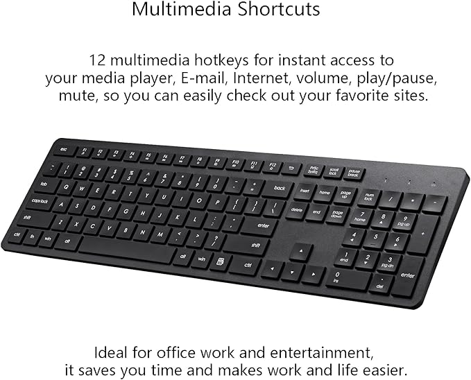 Wireless Keyboard and Mouse Combo, 2.4G Silent Cordless Keyboard Mouse Combo for Windows Chrome Laptop Computer PC Desktop, 106 Keys Full Size with Number Pad, 1600 DPI Optical Mouse (Black)