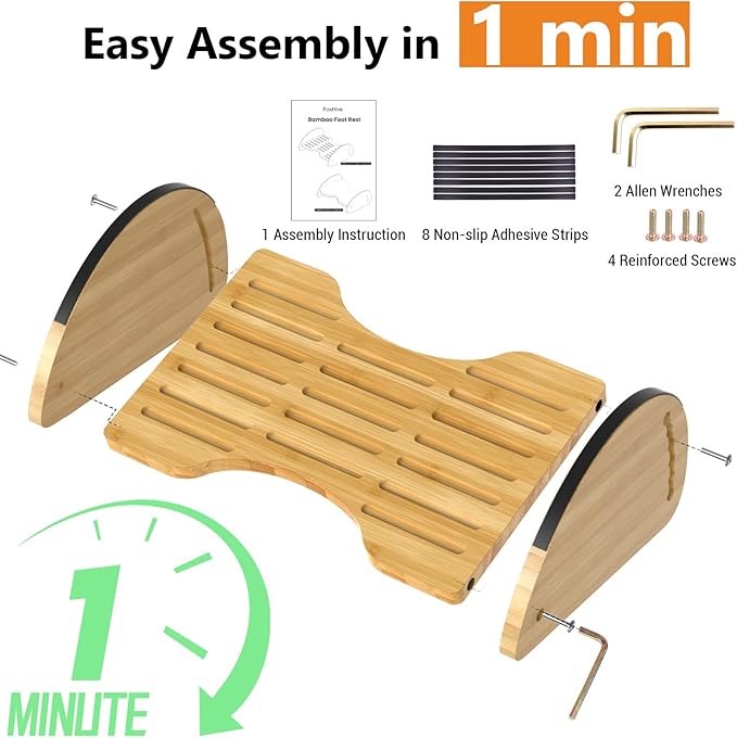 Bamboo Foot Rest for Under Desk at Work - Reversible Rocking Desk Footrest 2-in-1 with 6 Adjustable Heights, Ergonomic Foot Rest Under Desk with Anti-Slip Surface for Home, Office and Gaming